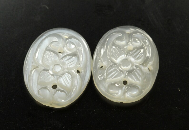 Indian Style carving. Handmade Huge 15.89 Carats Natural White Moonstone Pair 18x15 MM Oval Shape Moonstone Carving