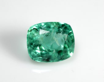 1.13 Carats! Natural Zambia Emerald Faceted. 7x6 MM Cushion Shape Emerald. Calibrated Stone. Loose Gemstone.