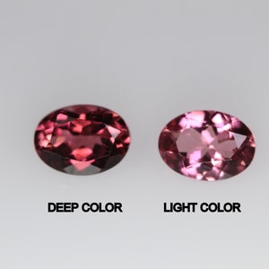 May include: Two oval-shaped gemstones, one deep pink and one light pink, labeled "DEEP COLOR" and "LIGHT COLOR".