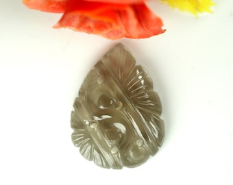Calibrated Size Indian Style Carving Smoky Handmade Carving Huge Carving 22x14 MM Pear Shape 9.29 Carats Loose Gemstone
