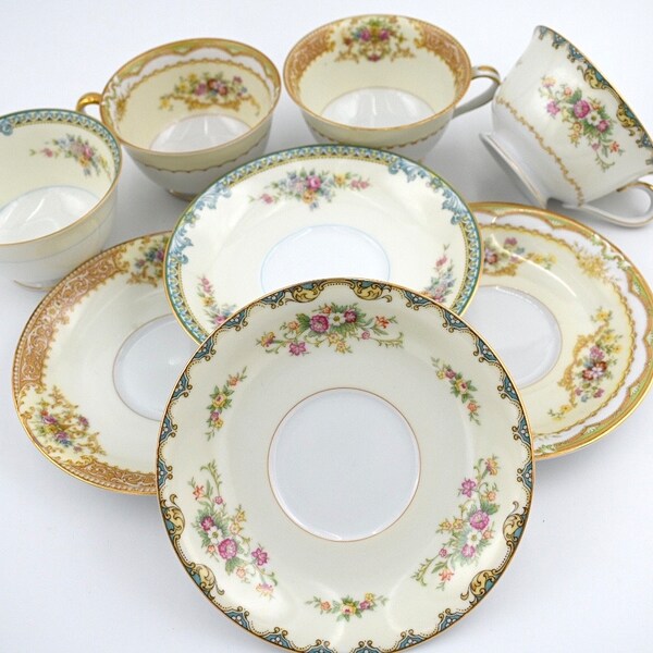 Vintage Tea Cups And Saucers Mismatched China Set Of Four