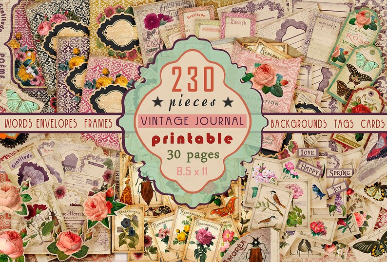 digital scrapbook paper kit junk journal printable ephemera etsy