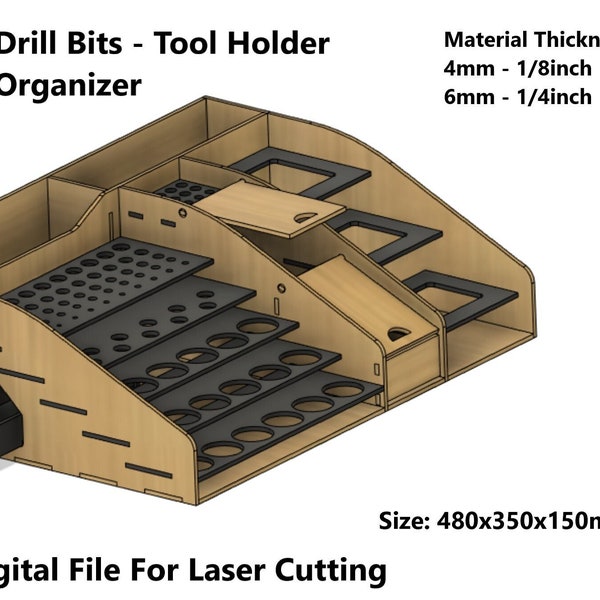 Drill Bits Storage WorkShop Tool Organizer - Digital File For Laser Cutting Cad Dxf Cnc