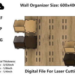 Wall Organizer Storage Box Holder SVG DXF CAD File Wall Storage Box Cutting File for Laser cut