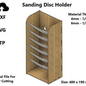 Suporte organizador de disco de lixa - Arquivo de corte a laser digital - DXF SVG Cad - Suporte de lixa para pendurar na parede