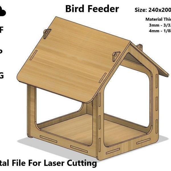 Mangeoire à oiseaux - fichier numérique pour fichier SVG DXF découpé au laser - mangeoire à oiseaux en bois décoration de jardin