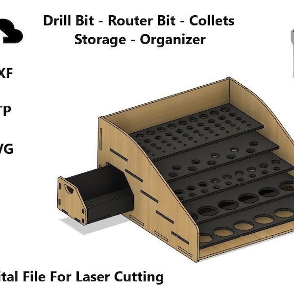 Drill Bits Organizer - Router Bit Storage Tools Holder - Digital Laser Cut File Svg Dxf