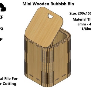 Desktop organizer - Laser Cut File - Wooden Box Trash Bin - Digital Files svg dxf