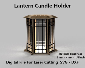 Lamp Candle Holder - Laser Cut Digital File SVG DXF Vector - Wooden Night Lamp Lantern