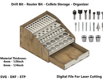 Bohrer Organizer Lagerung - Digitale Datei für Laser Cut SVG DXF - Fräser Spannzangen Werkzeug Halter