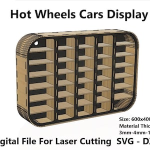 Hot Wheels-display speelgoedauto's - lasergesneden digitaal bestand Svg Dxf Vector - opberger speelgoedauto