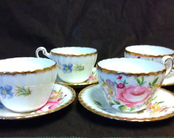 Set of 4 - Vintage Paragon Dovedale Fine Bone China Tea Cups with Saucers
