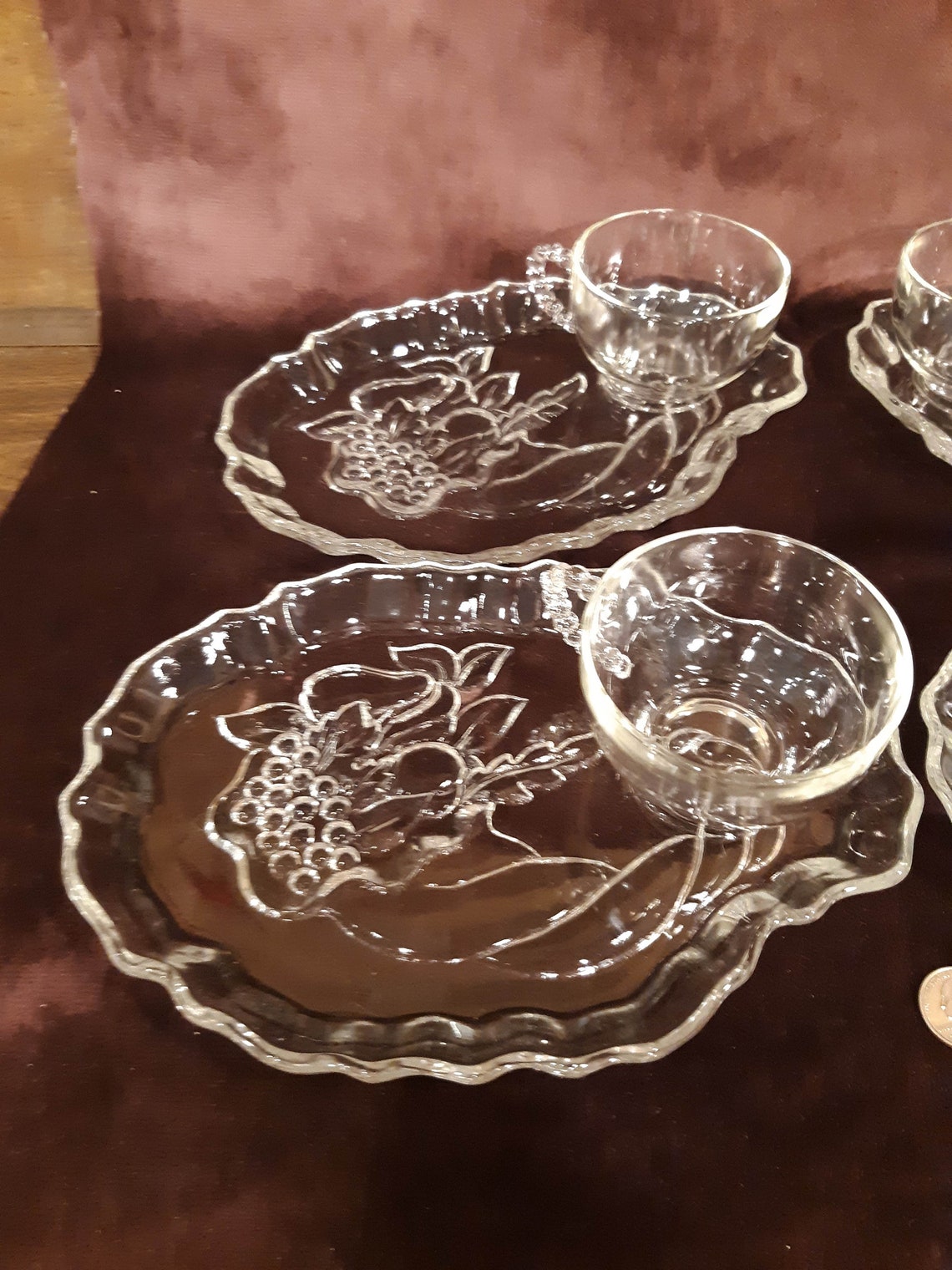 Vintage Pressed Glass Snack Set Set of 4 Luncheon Plates Etsy