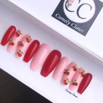 Cherry Nail Set | Crystal AB Shine | Press On Nails | Glue On Nails | Diamond | Glossy