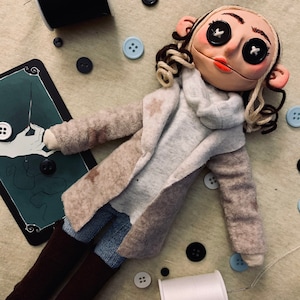 Custom Coraline Mini-Me Doll, Spooky Button Eyes, Personalized Art Doll