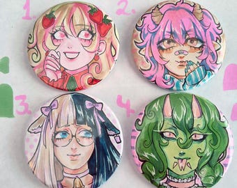 Hand Drawn 58mm/2.3 in. Character Badge - Original Illustrations