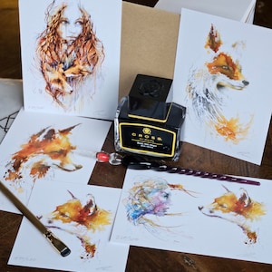 Curious Fox Postcard Set (5 cartes) et signet par Carne Griffiths
