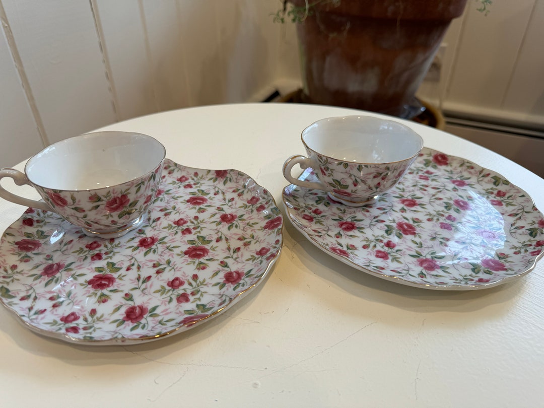 Lefton China Handpainted 637 Tea Cup and Dessert Plate Set of 2 or