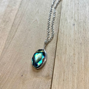 Paua shell and silver necklace, natural paua/ abalone shell, iridescent, gift for her