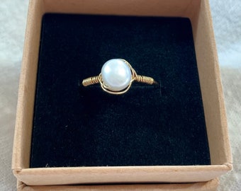 14k gold filled pearl wrapped ring