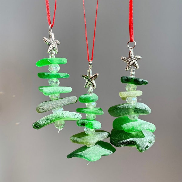 Sea Glass Christmas Tree ornament, sea glass tree, Seaglass Art, Coastal Christmas, Beach Lovers, Upcycled, stocking stuffers
