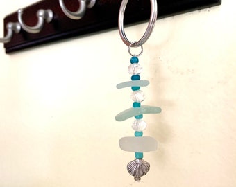 Upcycled Keychain, Sea Glass Key Chain, Keyring, Charms & Accessories, Seaglass, Shell keychain, stocking stuffer, beach, Christmas