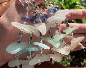 Sea Glass Key Chain, seahorse, starfish, shell, Bag Charms & Accessories, Beach Glass, Seaglass Keychain, Upcycled, St. Patrick’s Day gifts