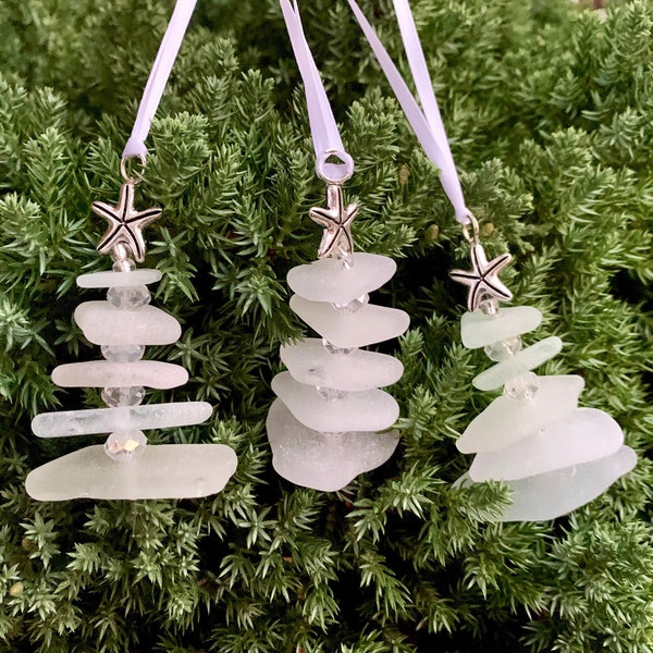 Sea Glass Christmas Tree Ornament, Stocking stuffer, Seaglass Art, Coastal Christmas, Beach Lover, Upcycled, Sea Glass Gift