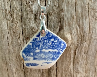 Pottery Necklace, Sterling Silver, Sea Pottery, ceramic , Ecofriendly & upcycled jewelry, handmade jewelry, Blue Ceramic, Mother’s Day gifts