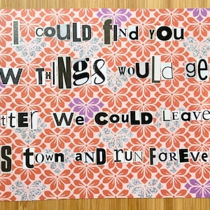 Yellowcard / Ocean Avenue / Floral collage ransom art / Pop punk homeware and home decor / A6 Print