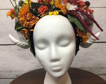 Horned Flower Crown in Orange and Yellow