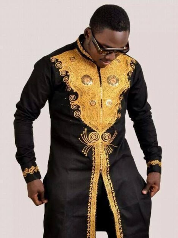 Men's suit African black suit Gold and Black embroidery Etsy