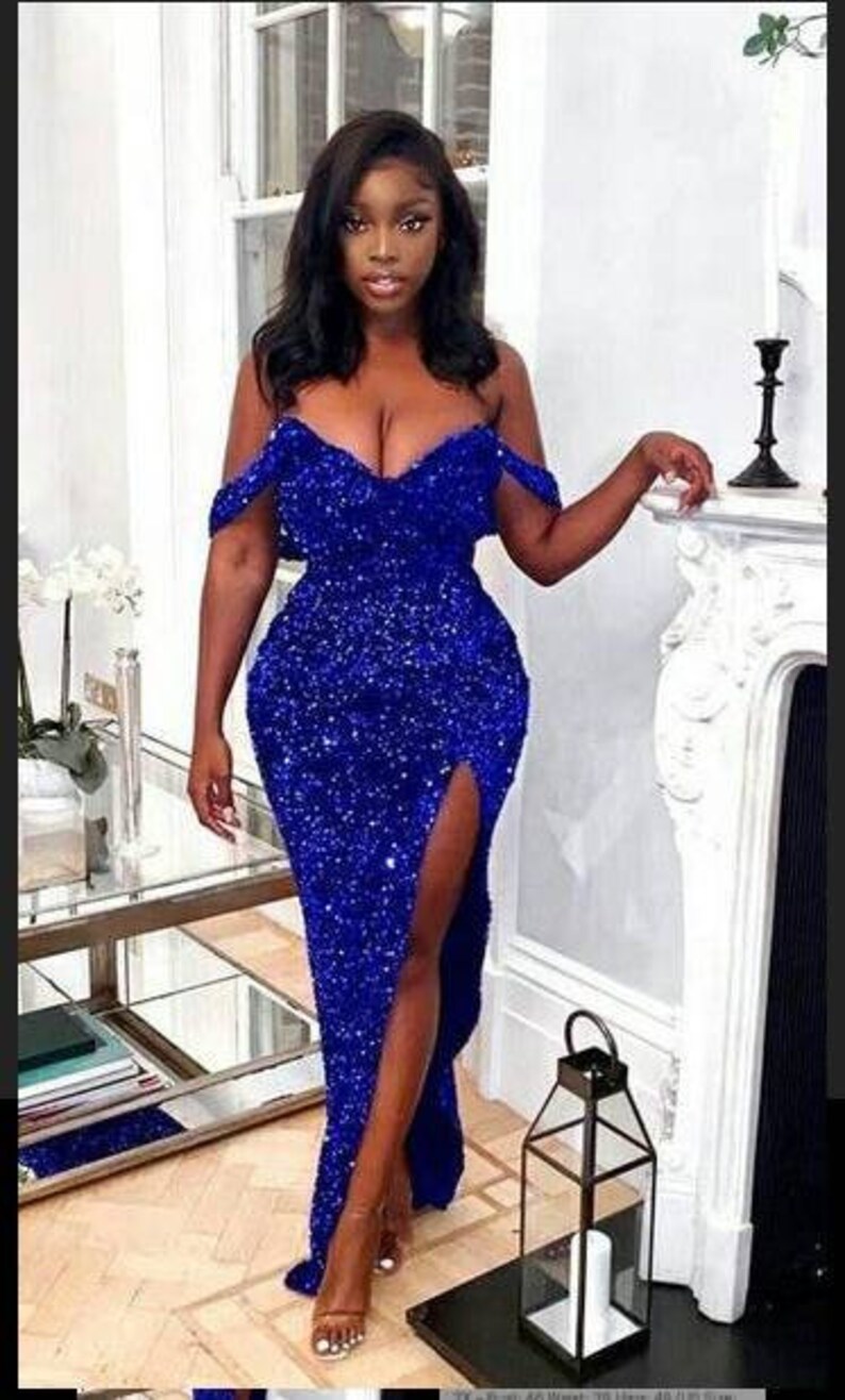 Royal Blue Sexy Dress Sequence Evening Dress Royal Blue Etsy