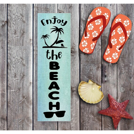 Wood Beach Sign Enjoy the Beach Vertical Beach Sign Beach Etsy