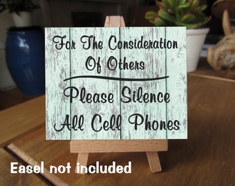 Wood Office Sign, For The Consideration Of Others Please Silence All Cell Phones, Please Silence Phones, No Cell Phone Sign, Silence Phones