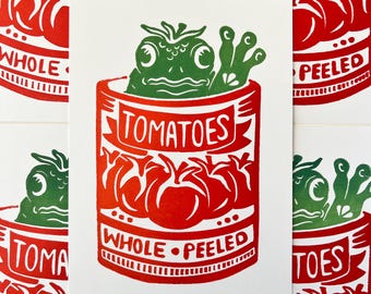 Tomato Frog Linocut Print: 5x7 Art, Handprinted