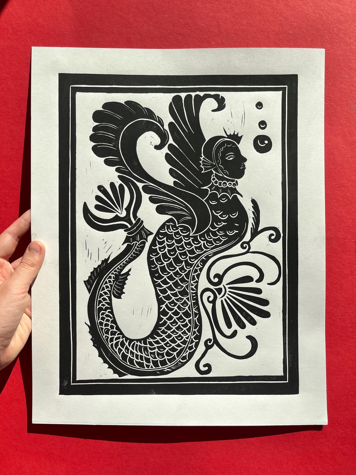 Roman Mermaid Mermaid Linocut Print: Ancient Roman Style Wall Art (11x14 Inch) - Etsy