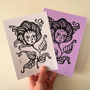 Flower Art | Original Linocut Print | Relief Print | Handmade card