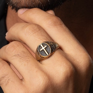 Cross Signet Rings for Men&#39;s, Cross Signet Stackable Statement Ring, Men’s Cross Ring, Jesus Cross , Christian Ring, Valentinus&#39;s Day Gift