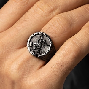Saint Archangel Michael Signet Ring, Religious Men&#39;s Ring, Pinky Signet Ring for Men, Christian Ring for Family, Religious Ring
