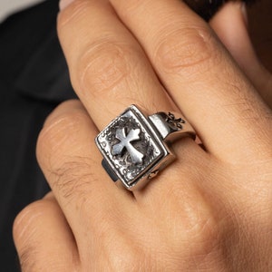 Men’s Cross Ring, Cross Signet Stackable Statement Ring, Christian Cross Ring, Men’s Cross Ring, Religious Men Ring