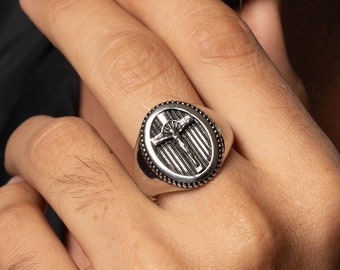 Anillo cruzado para hombres, Anillo de declaración apilable con sello cruzado, Anillo cruzado para hombres, Anillo cruzado de Jesús, Anillo cristiano