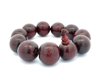 Red Sandalwood Bracelet for Men’s, 19mm Men's Beaded Bracelet, Wine Red Dyed Rosewood Bracelet, Buddhist Bracelet