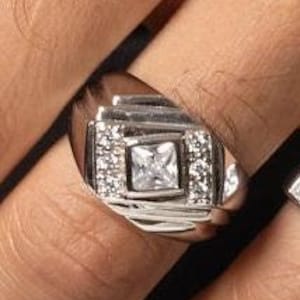 Unique Men&#39;s Diamond Engagement Ring, Signet Ring, Anniversary Ring Gift for Him, Father&#39;s Day Gift, Gift for Husband, Promise Ring