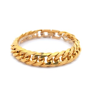 12mm Gold Curb Chain Bracelet for Men&#39;s, Cuban Link Bracelet, Curb Chain Bracelets, Chain Bracelet Gift for Him, Men’s Gold Bracelet