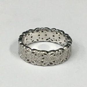 6.0mm Filigree Diamond Wedding Band, Nature Inspired Ring, Vintage Wedding Ring, Full Eternity Stackable Ring, Art Deco Ring