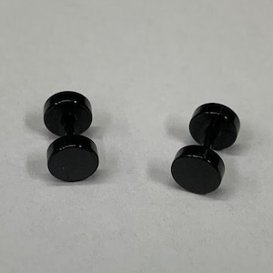 6mm Blaken Screw Stud Earrings for Men&#39;s, Plain Stud Earrings, Minimalist Black Dise Studs, Modern Accessories, Piercing Tunnels Black