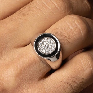 Anillo de sello de diamantes para hombre, anillo de declaración, anillo de compromiso de diamantes, anillo de promesa, regalo de aniversario