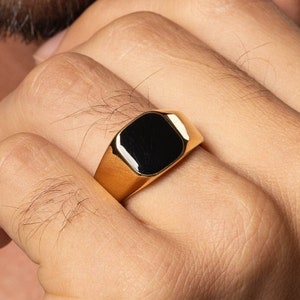 Men Black Onyx Ring, Onyx Signet Ring, Statement Ring, Onyx Square Ring, Statement Ring, Onyx Square Ring, Black Signet Ring