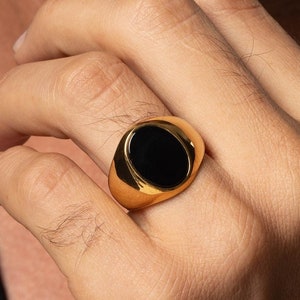 Anello con sigillo da uomo in onice nero naturale, fede nuziale da uomo, anello di dichiarazione regalo per lui, anello di smalti neri